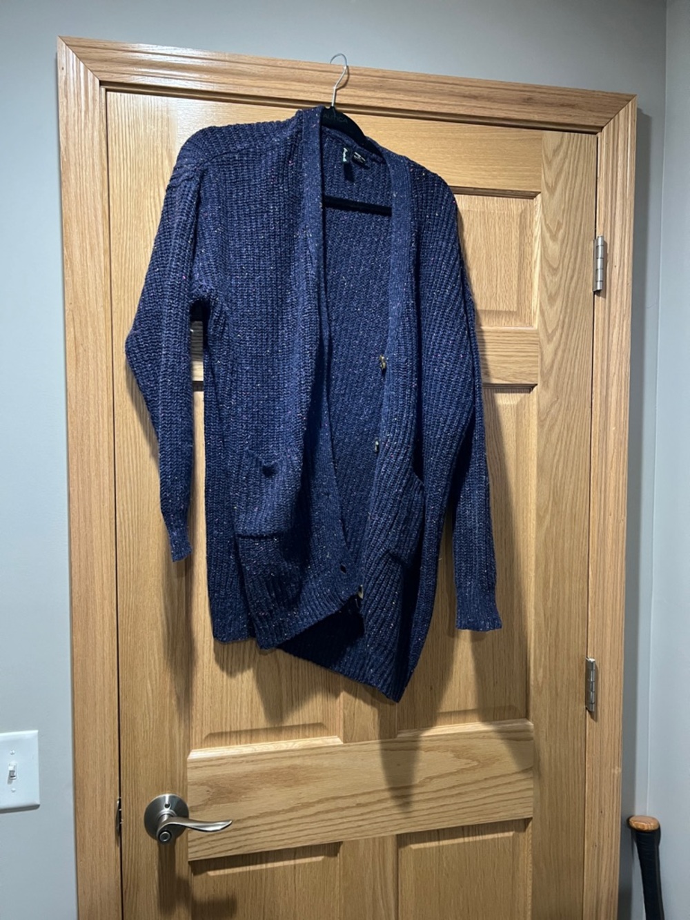 Navy Open-Front Knit Cardigan